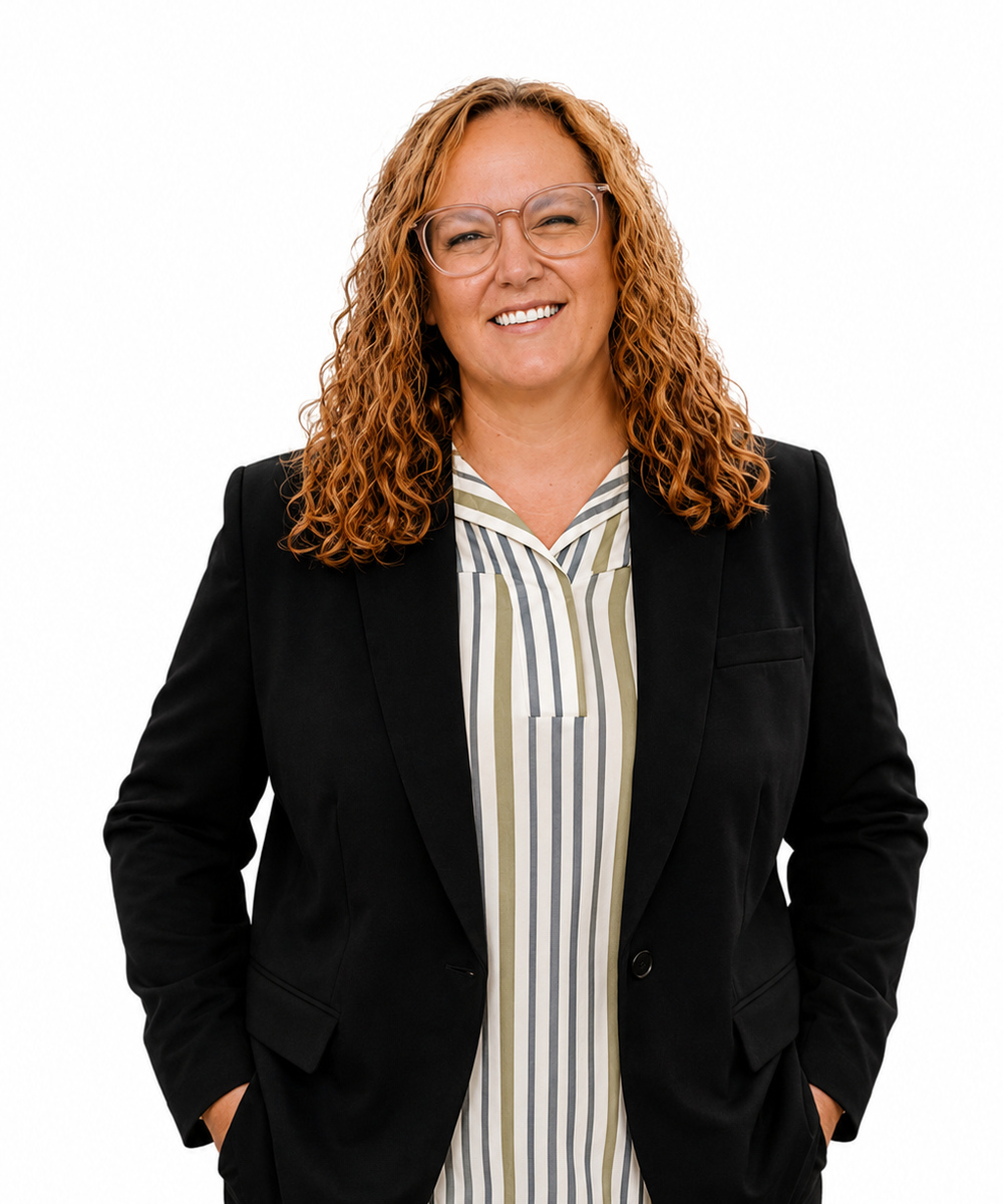 Brittany Richards in professional attire outside the Cole Properties office in Altus, Oklahoma